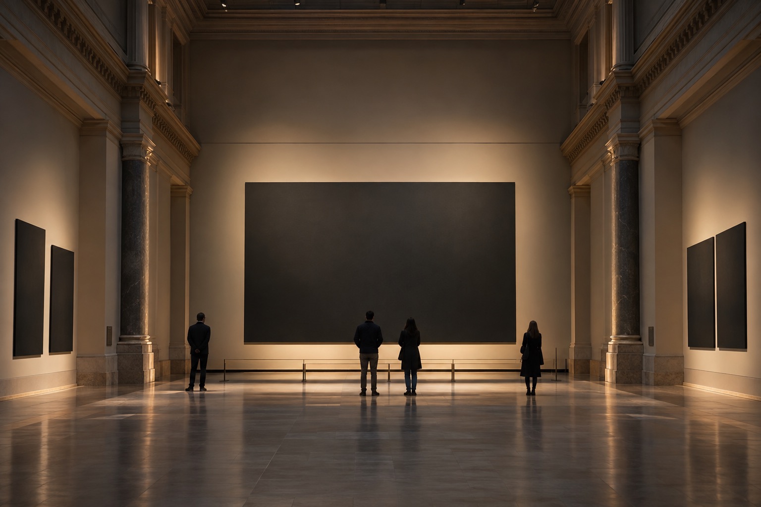 Visitors viewing a large 17th-century militia group portrait inside the Rijksmuseum's dedicated gallery