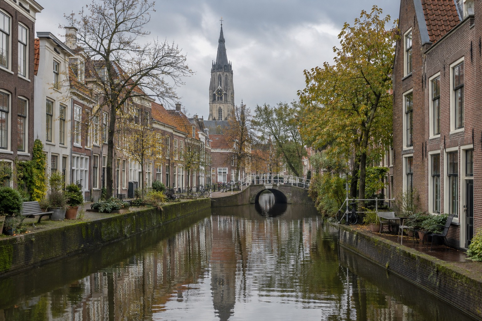 A Delft canal scene similar to the view Vermeer painted in View of Delft
