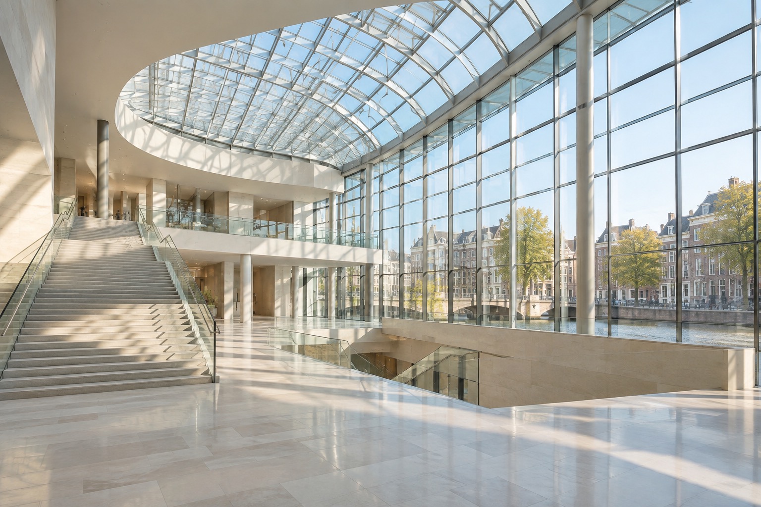 The bright modern atrium inside the Van Gogh Museum in Amsterdam