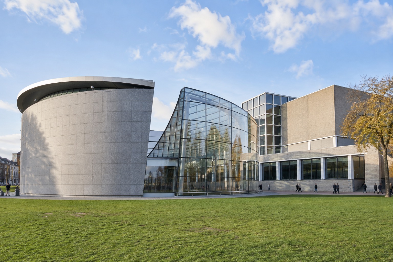 The modern glass and stone exterior of the Van Gogh Museum in Amsterdam